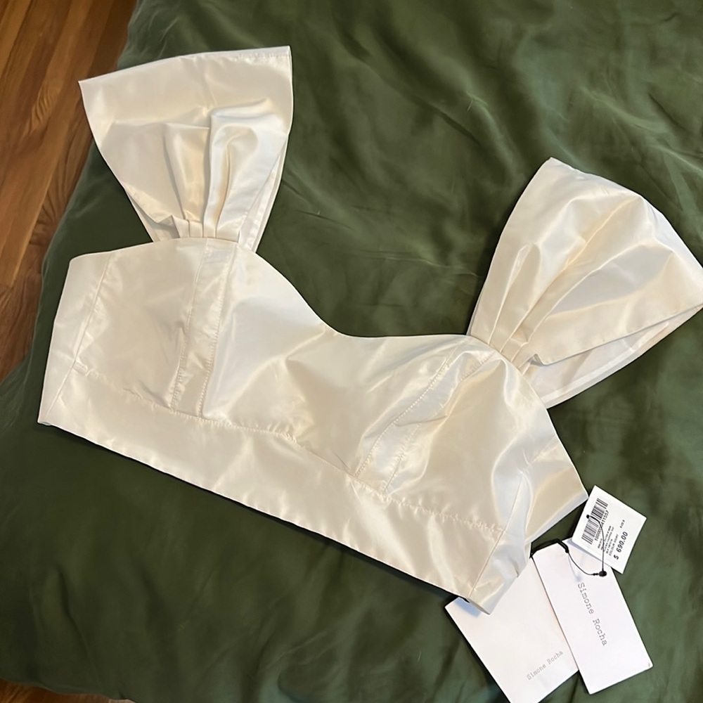 Simone Rocha Ivory Silk Taffeta Bustier Cropped Top size 8